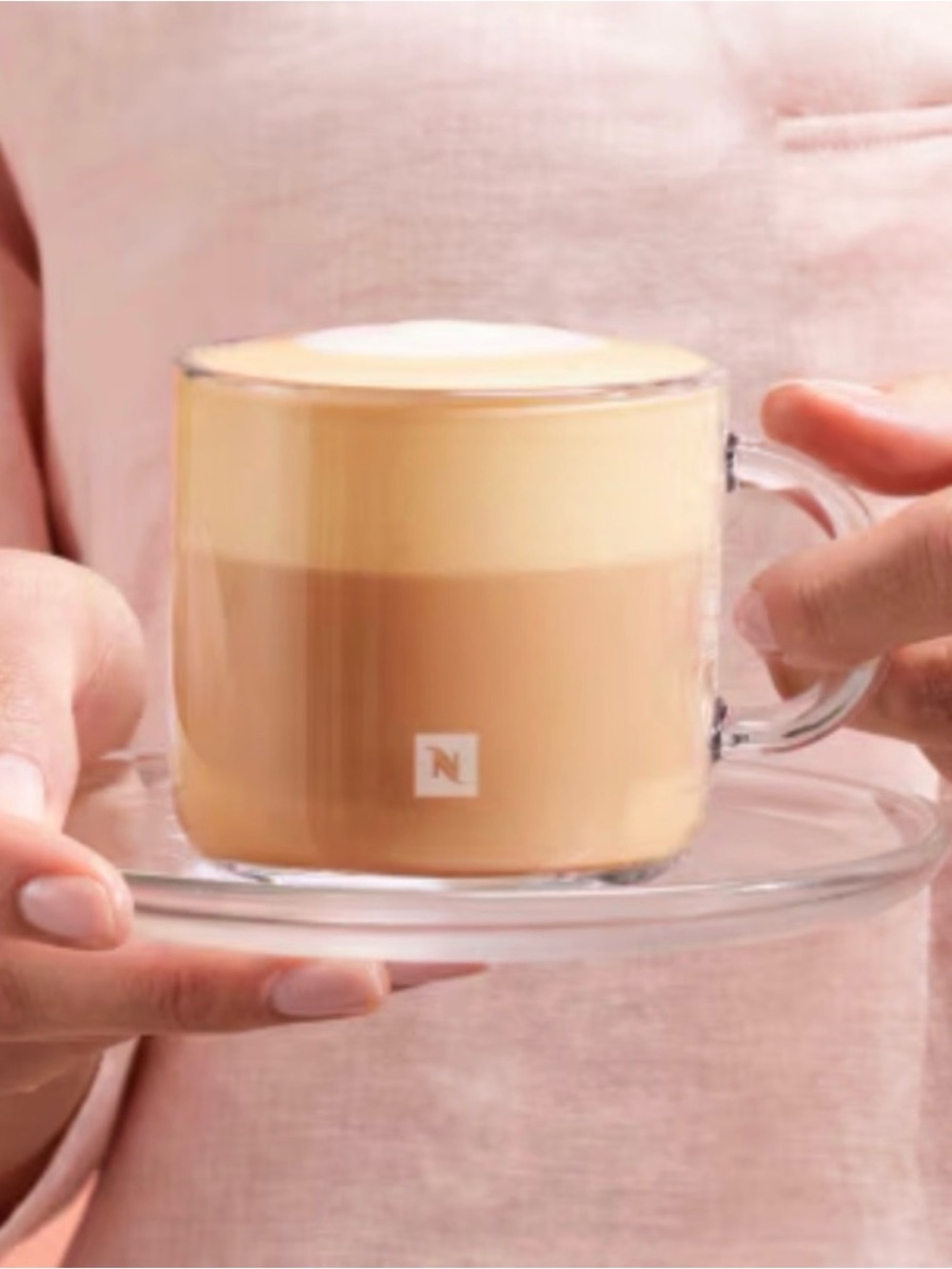 NIB Nespresso Lungo Clear Glass Cup and Saucer Set